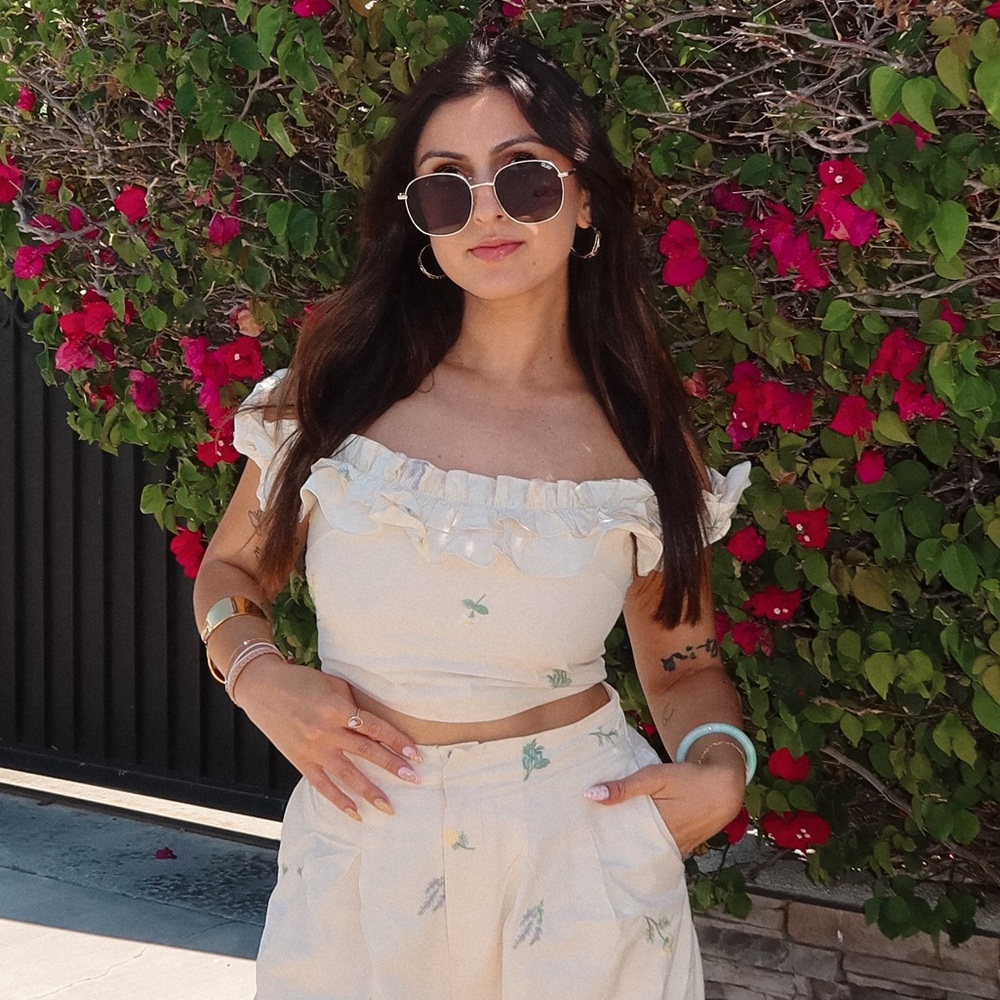 Lulus Rowena Cream Embroidered Ruffled Crop Top - Picture 2 of 6